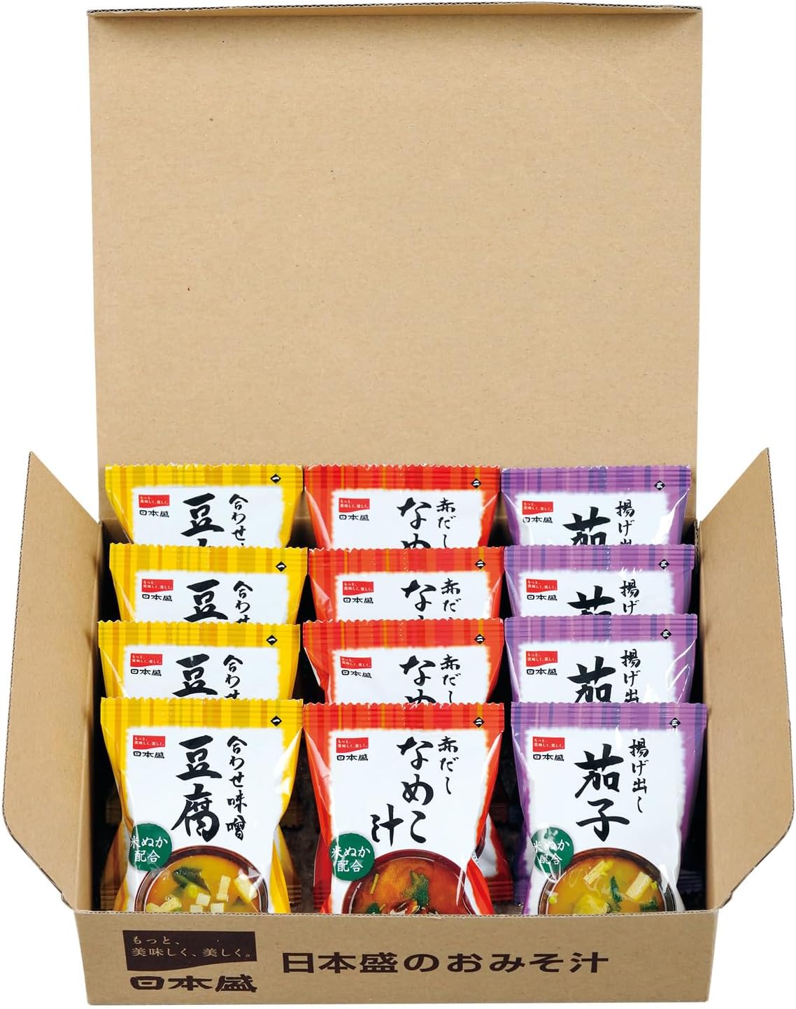 Nihon-Sakaru Rice Bran Miso Soup, 12 Servings, 3 Varieties, Freeze-Dried, No Umami Seasoning, Blended Miso, Red Dashi, Tofu, Nameko