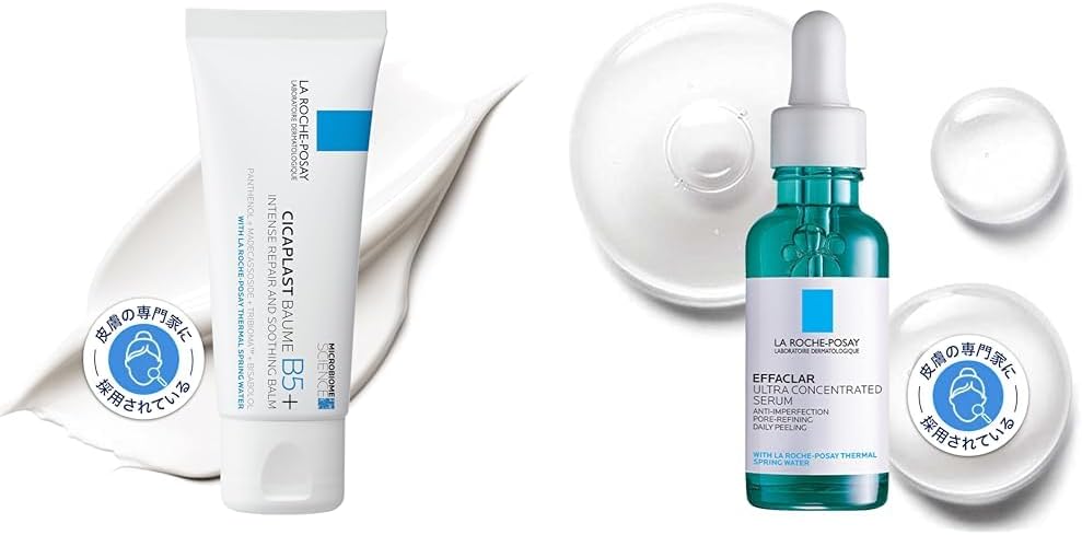 La Roche-Posay (ラロッシュポゼ) 【Moisturizing Cream】 Ciclaplast Repair Cream B5++ 【Exfoliating Beauty Serum】 Effaclar Peel Care Serum