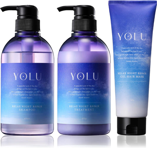 YOLU Shampoo Treatment, Hair Mask, Relax Night Repair, 3 Piece Set