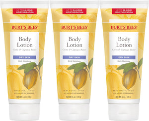 Burt's Bees Loción corporal de mantequilla para piel seca con cacao y cupuaçu, 6 onzas (el paquete puede variar)