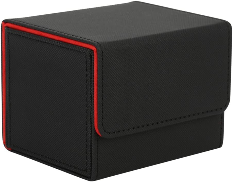 Venssu Deck Case, Trading Card Case, Storage Box, Side Loading Magnet, PU Leather, 120 Pieces, Small, Compatible with "Yu-Gi-Oh! Pokemon, Duema, Various Card Games" Sleeve (Black (Red Interior))