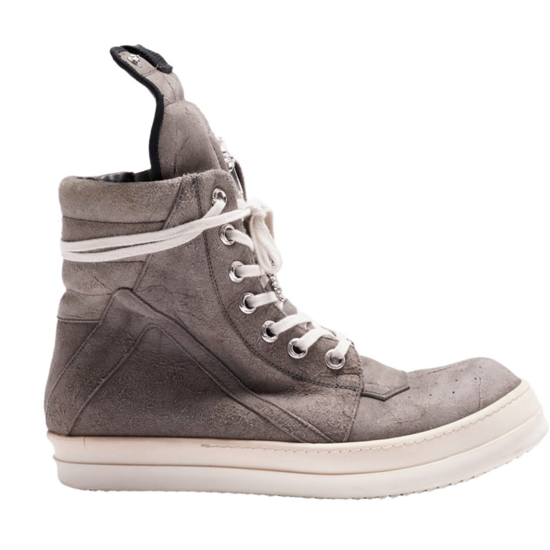 CHROME HEARTS X RICK OWENS 'GREY' SUEDE GEOBASKET SNEAKERS