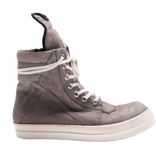CHROME HEARTS X RICK OWENS 'GREY' SUEDE GEOBASKET SNEAKERS