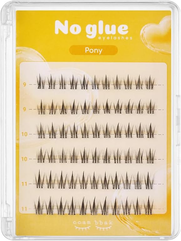 CCAM BBAK NONGLUE Lashes Self Adhesive Cluster 3 Styles (Sherbet, Rose, Pony) Natural Finish Press-On Individual Eyelashes (Pony Pretty Impression)