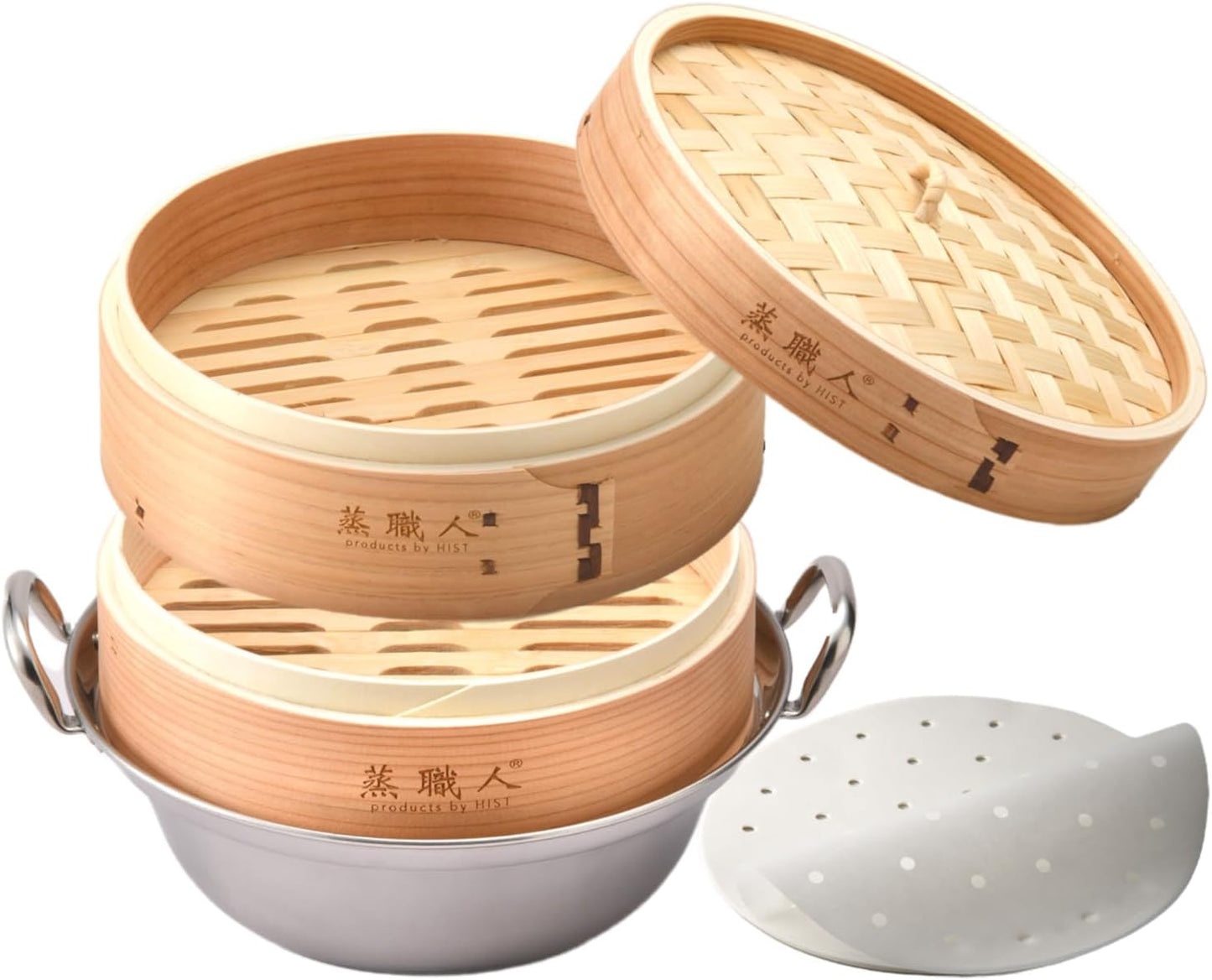 Heist Seiro Sugiki with Induction Pot, Set of 2 Main Units, 1 Lid Set, Commercial Use, 20 Sheets for Steamers (Steamer, Pot Included, Cedar 8.3 inches (21 cm)