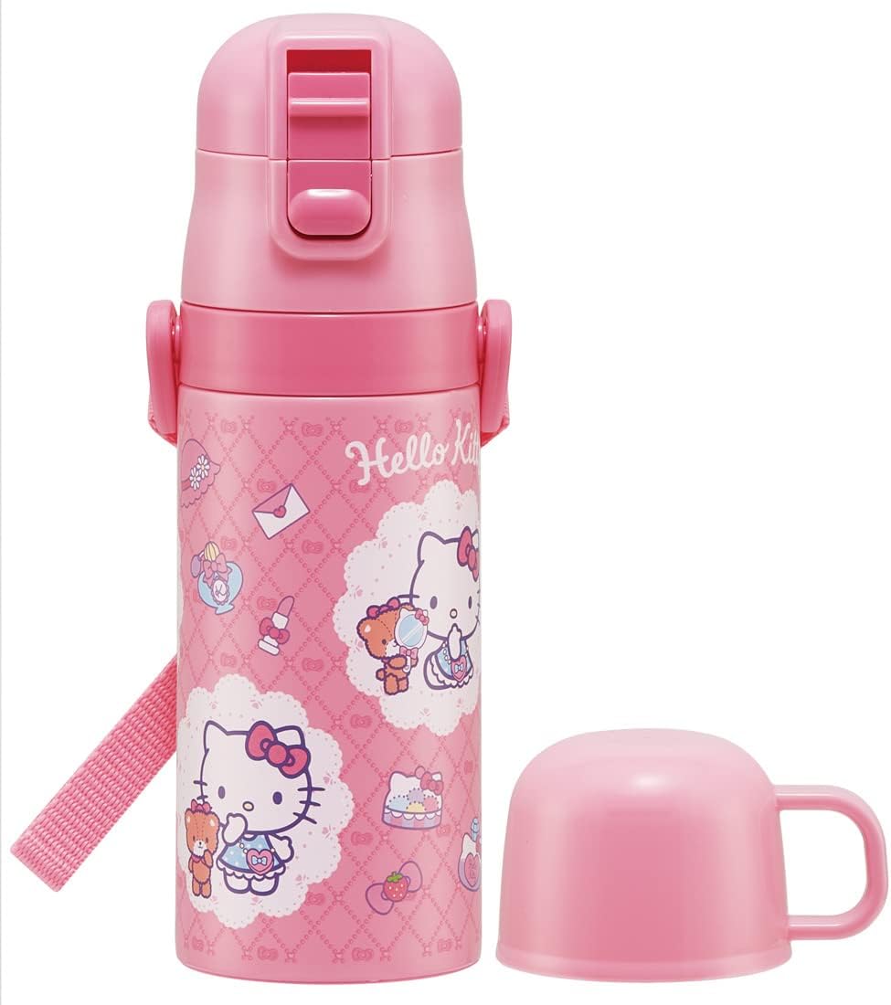 Skater SKCP3-A Children's Stainless Steel Water Bottle, 2-Way Drinking Straw, 14.1 fl oz (410 ml), Cup Drinking, 11.8 fl oz (350 ml), Kitty, Fashionable Girl, Kid-friendly Lightweight, Girls, Hot and