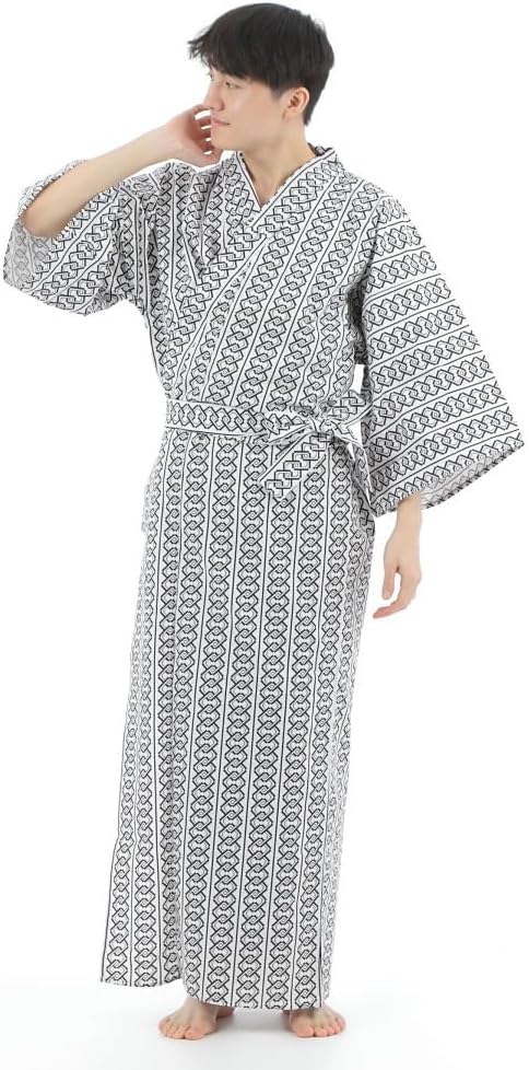 Nemuri Room Ryokan Yukata, Yukata, Yukata, 2-piece Set, Men's Yukata, Obi, 100% Cotton, Washable, Sleepwear, Inn, Hot Springs, Indoor Wear, After Bath, Hotel Wear