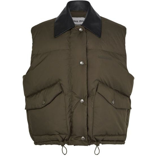 MIU MIU Sleeveless puffer jacket with leather collar - Image 1