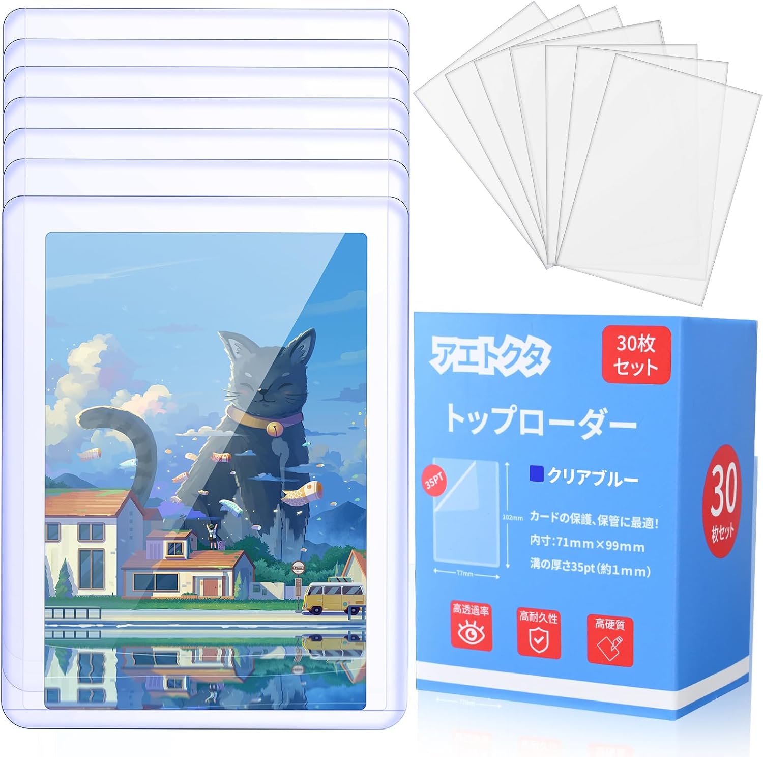 [Blue 30 Pieces] Card Loader (30 Sleeves) Top Loader Card Case - Hard Card Case - Regular Size Card Holder Trading Card Case Coin Card Loader Hard Scratch Resistant Card Storage PVC (PVC Material)