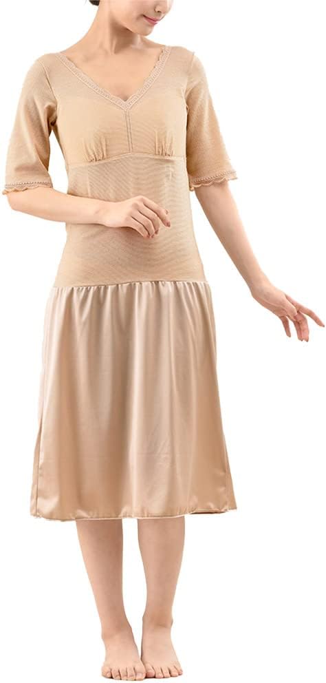 Gramore FT0093 Comfortable Underwear, Kimono Inner, 5/4 Sleeves, Built-In Bra, One-Piece Kimono Bra, Sweat Pad Included, Yukata, Hadanjuban