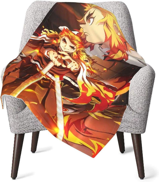 Kyojuro Rengoku Infinite Train Blanket, Throw Blanket, Half Blanket, Lap Blanket, Shoulder Blanket, Cooling Protection, Compact, Washable, Anime, Character, Outdoor, Kids, Baby, 39.8 x 29.9 inches (101 x 76 cm)