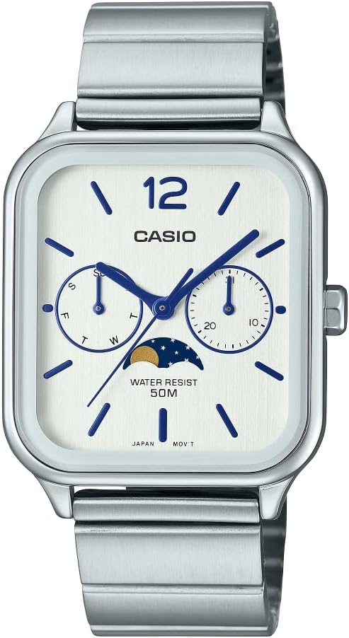 Casio Men's Watch - MTP-M305D-7AVDF White Dial, Silver Band, Silver, Classic, Silver, Classic
