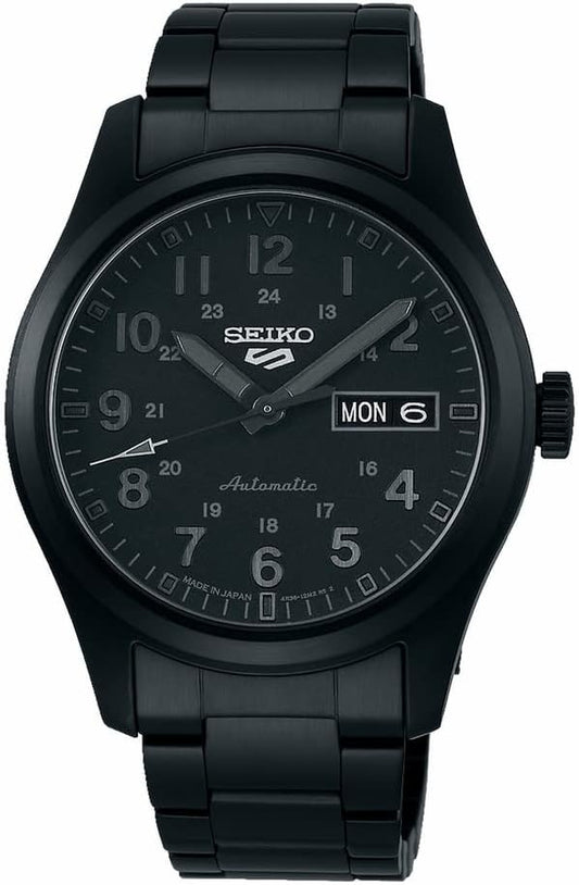 Seiko Watch Five Sports FIELD Men's Wristwatch, Dial: All black, Case: Black, Band: Black (stainless steel), 1 piece, Street Style