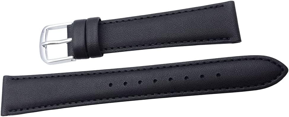 Seiko DX61A Smooth Leather Watch Band, 0.8 inches (20 mm), Black, Smooth