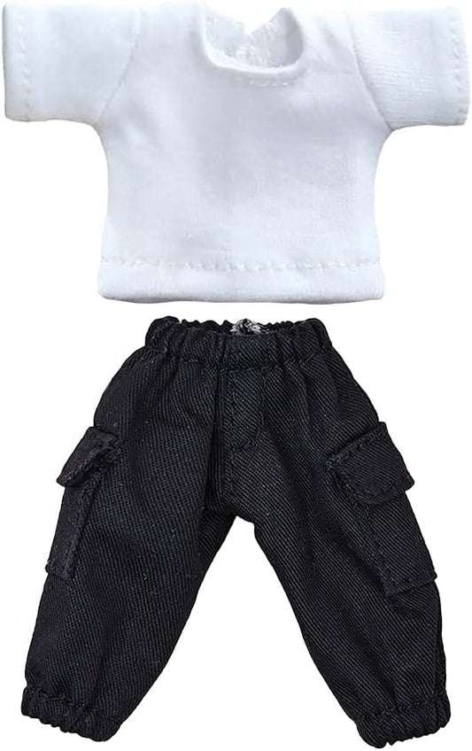 niannyyhouse OB11 Size Obitsu Doll for 4.3 inches (11 cm) Body, T-shirt + Pants, Set of 2, Plain T-shirt, Doll Clothing, Overalls, 1/12bjd Doll Clothes (White+Black)