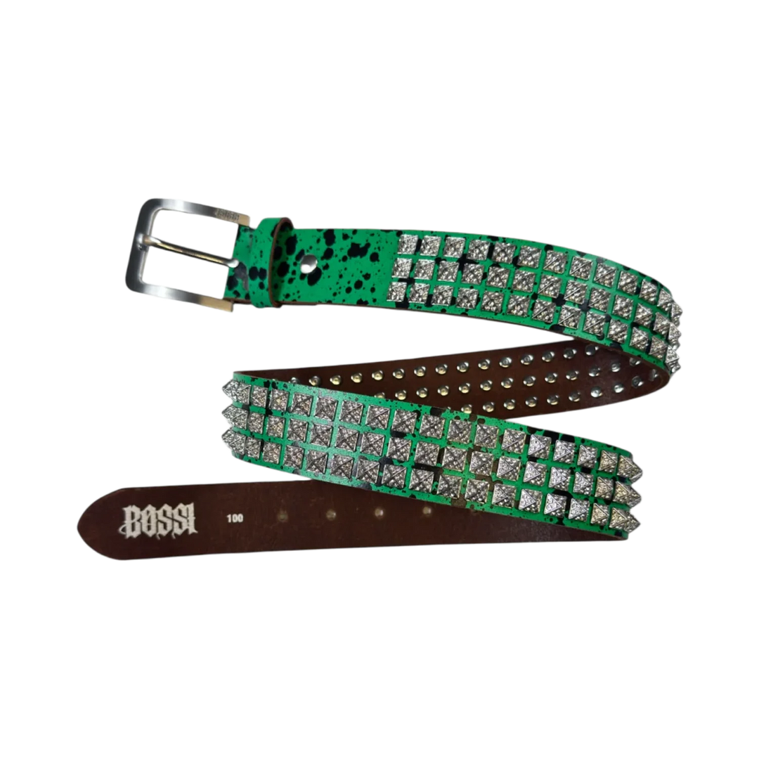 BOSSI 'SILVER ON GREEN PAINT' STUDDED BELT