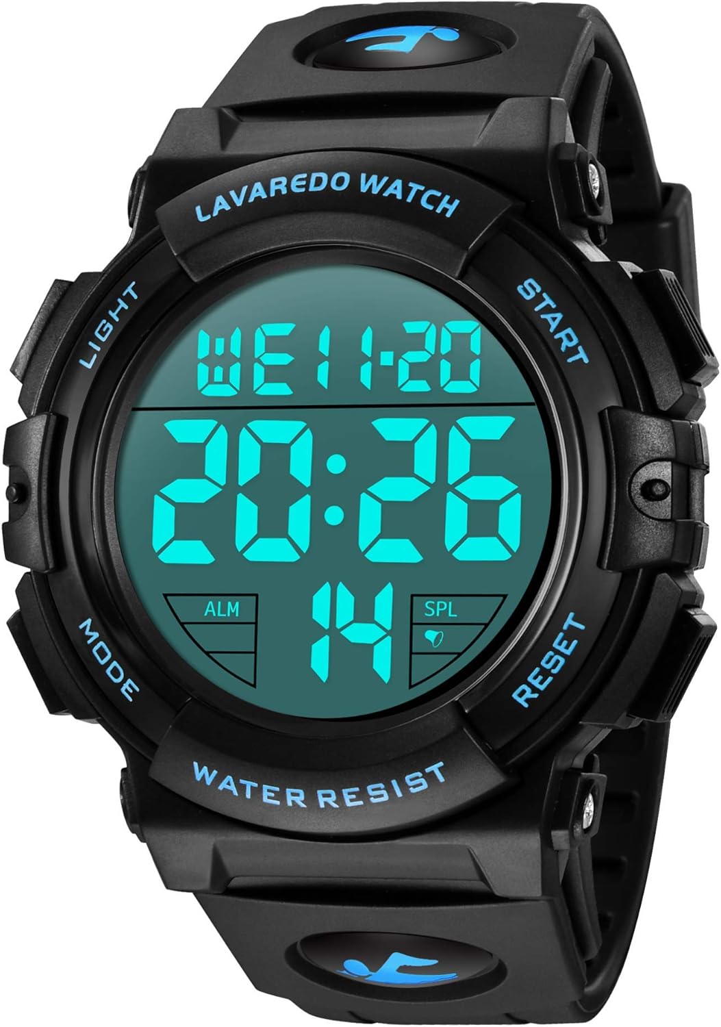 Men’s Digital Sport Watch, Water Resistant to 164.0 Feet (50 m), Stylish, Multi-Function, LED Display, Outdoor, Wristwatch, 2-blue,