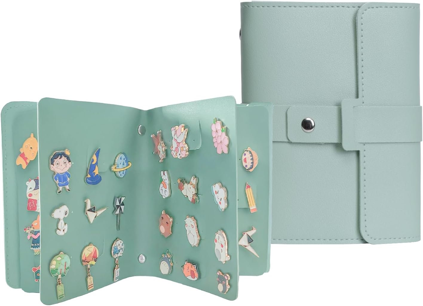 Libro de Exhibición de Alfileres de Esmalte - Organizador de Viaje de 4 Páginas de Cuero para Coleccionistas, Porta Alfileres de Solapa Portátil con Almacenamiento Seguro, Libro Compacto para