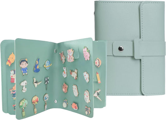 Libro de Exhibición de Alfileres de Esmalte - Organizador de Viaje de 4 Páginas de Cuero para Coleccionistas, Porta Alfileres de Solapa Portátil con Almacenamiento Seguro, Libro Compacto para