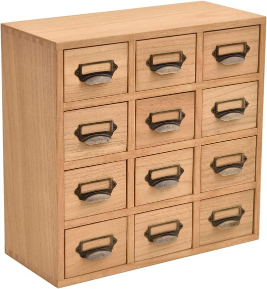 KIRIGEN TQ-12CG-NA Wooden Drawer-Style Chest, Drawer, Tabletop Chest, 4 Tiers, 12 Cups, Ant Structure, Natural