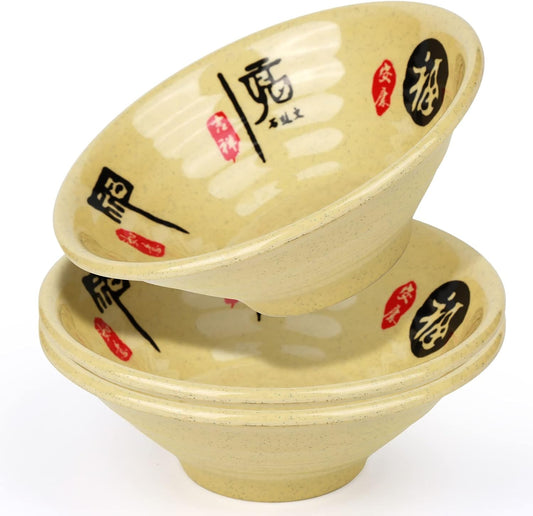 Melamine Ramen Bowl, Chinese Japanese Style Soup Bowl Ramen, Japanese Ramen Bowl, Instant Ramen Bowl, Udon, Soba, Pho, Noodles, For Breakfast, Melamine Material Soup Bowl, Ramen Asian Cuisine (Color: 3 sets/beige, Size: 9in)