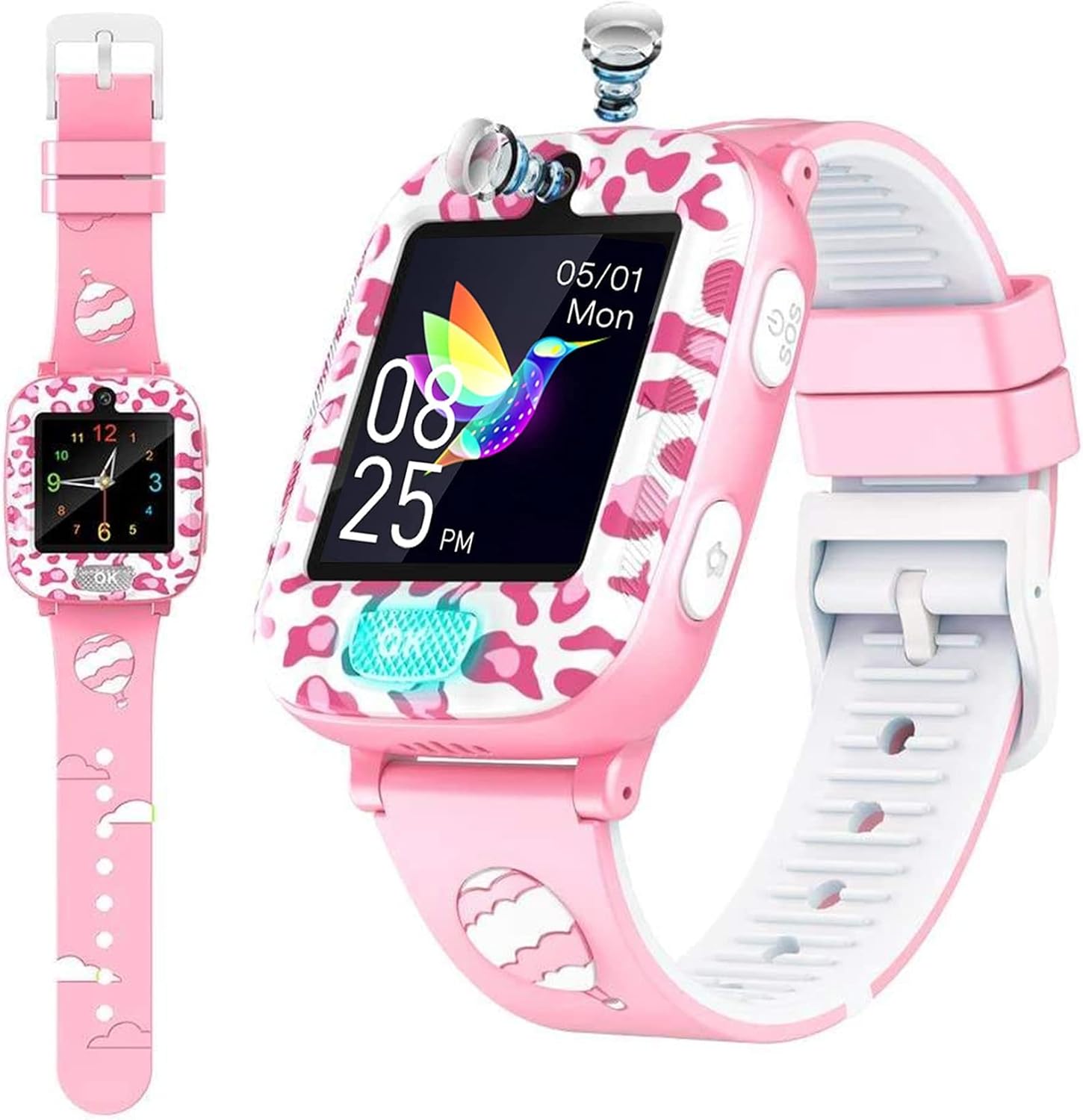 Kids' Smart Watch, 14 Different Games, Wristwatch, Music Playback, 1.54 Inches, Selfie Camera, Photo, Alarm Clock, Recording, Educational Voice Recorder, Alarm, Stopwatch, Timer, Built-in 1GB Memory