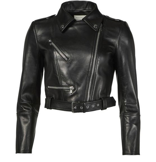 MCQUEEN レザー クロップド ライダースジャケット - Image 1