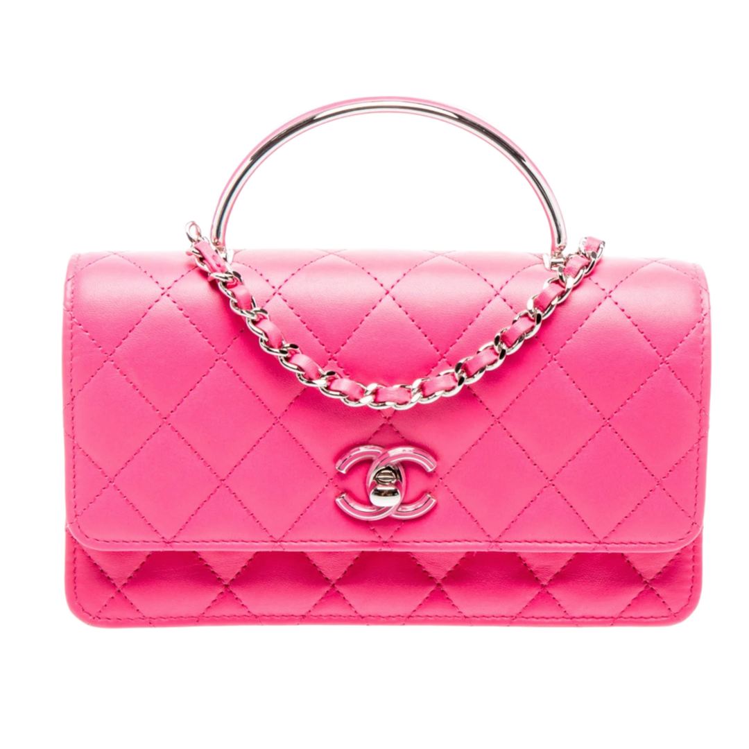 CHANEL 'FUCHSIA' ENAMEL METAL HANDLE BAG