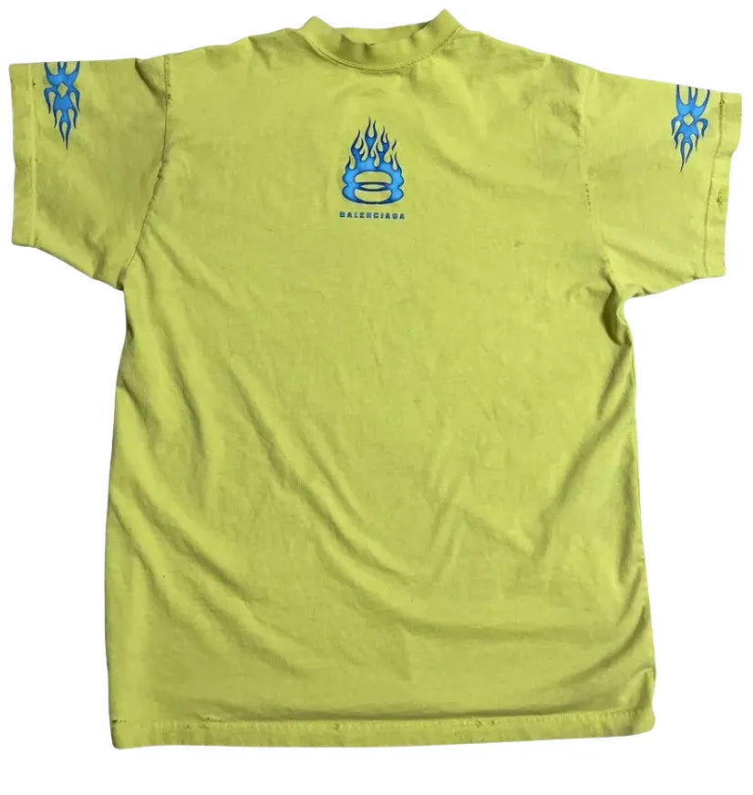 BALENCIAGA 'BURNING UNITY' YELLOW/BLUE DESTROYED TEE