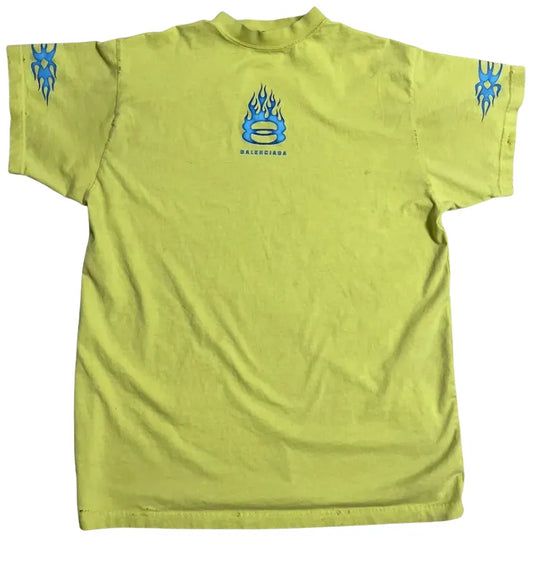 BALENCIAGA 'BURNING UNITY' YELLOW/BLUE DESTROYED TEE