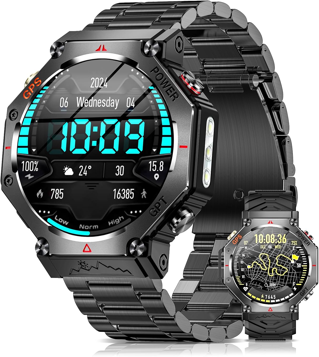 Smart Watch (2025 Latest Evolution) Built-in GPS, CHATGPT Built-In 2 Bands, Bluetooth Calls, LINE/Message Notification, 3ATM Waterproof, Military Standards, 100+ Exercise Modes, GPS Movement Recording