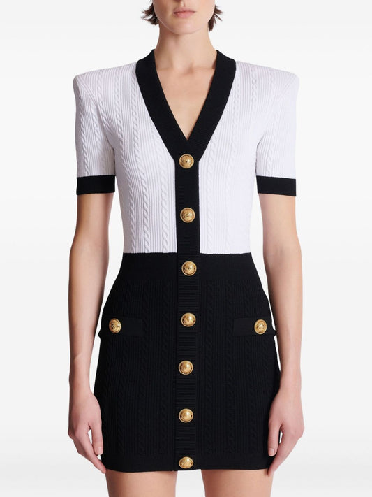 Balmain Vネックニットミニドレス - Image 1