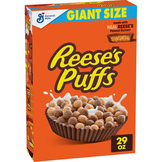 REESE’S PUFFS Chocolatey Peanut Butter Cereal, Kid Breakfast Cereal, Giant Size, 29 oz