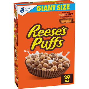 REESE’S PUFFS Chocolatey Peanut Butter Cereal, Kid Breakfast Cereal, Giant Size, 29 oz