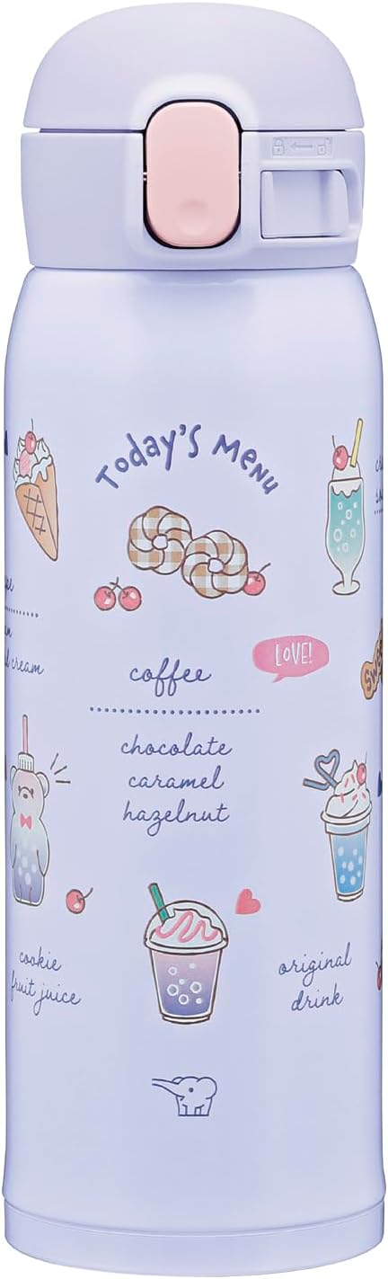 Zojirushi SM-WH48-VZ Stainless Steel Water Bottle, For Kids, 16.2 fl oz (480 ml), One-touch Type, Seamless Stopper, Only 3 Pieces, Sweet, Purple