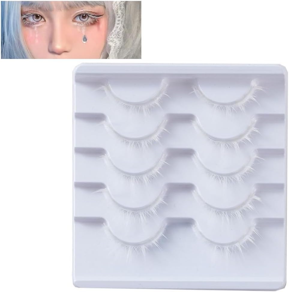 White Anime Eyelashes 3D Upper Eyelashes Cosplay White Spiky Lashes Japanese Makeup Cartoon Eyelashes for Halloween Party Stage Masquerade