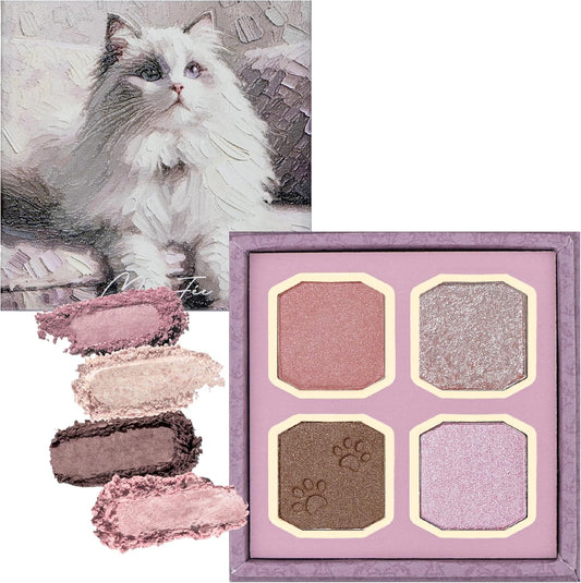 Milfee My Kitty Eye Palette (02 Ragdoll) Cat 4 Colors Eye Shadow Glitter Purple Pink Makeup MilleFee