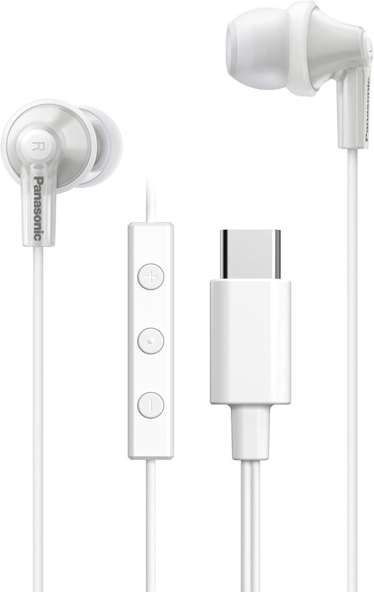 Panasonic RP-HJE150C-W In-Ear Earphones, Wired with Type-C Microphone, White