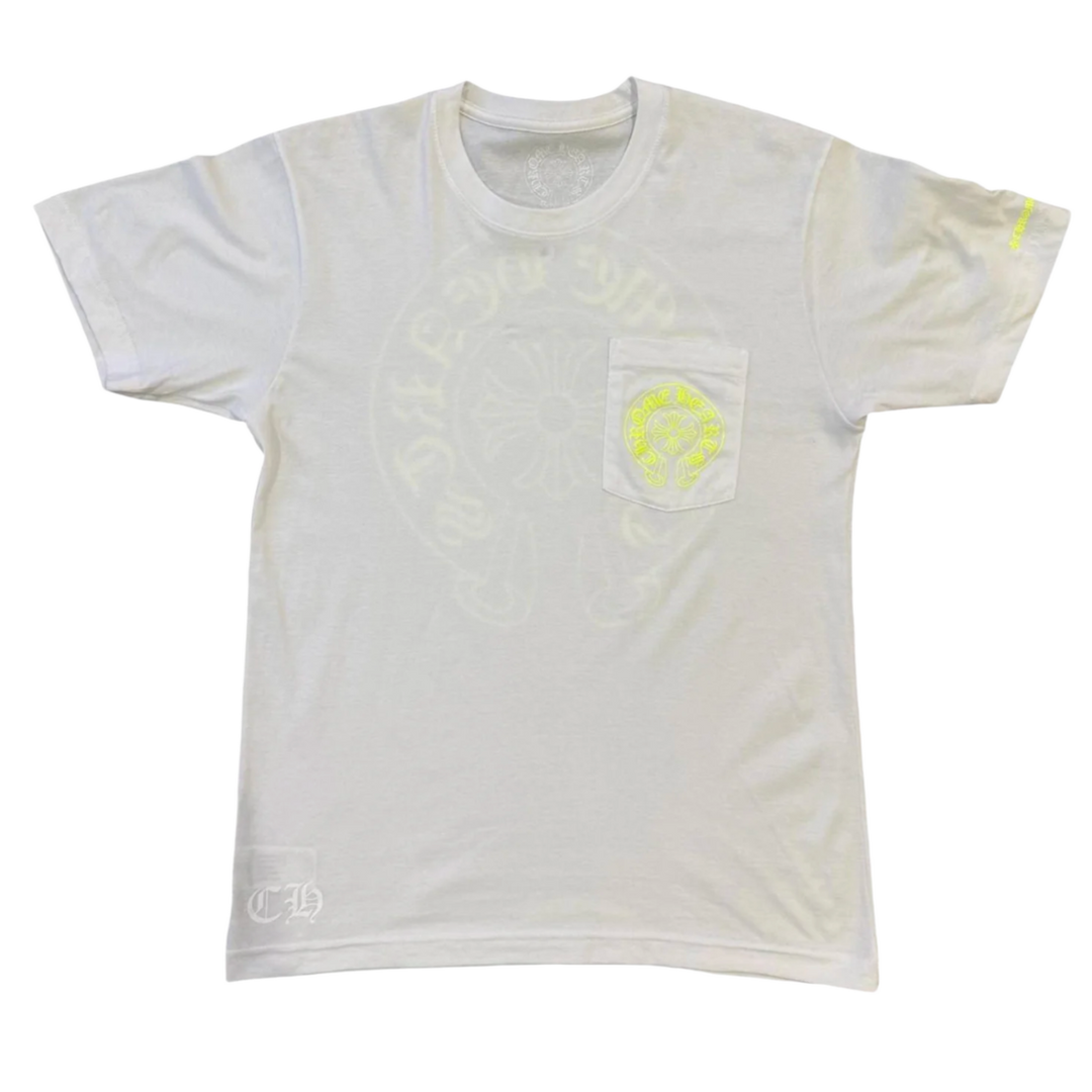 CHROME HEARTS 'NEON HORSESHOE LOGO' WHITE POCKET TEE