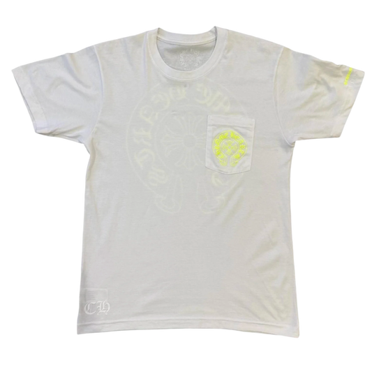 CHROME HEARTS 'NEON HORSESHOE LOGO' WHITE POCKET TEE