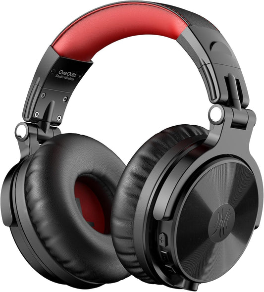 OneOdio Wireless Headphones, Up to 110 Hours of Continuous Playback, Bluetooth Headphones, Heavy Bass, Wired Hi-Res, Multi-Point Support, Built-in Microphone, Hands-Free Calling, Pro C, Black Red