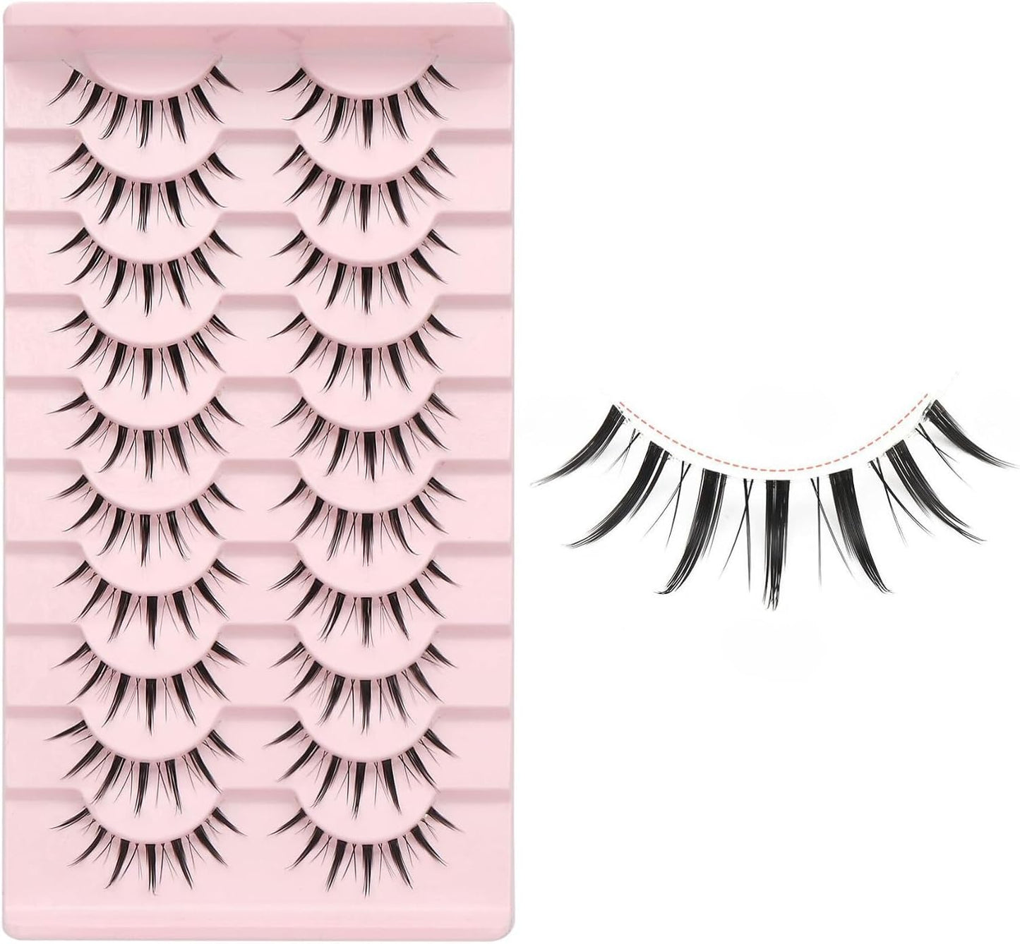 Natural False Eyelashes, 10 Pairs, Popular, Transparent Axis, Actress Eyelashes, Manga-Style Makeup, Large Eyes, Cosplay Events, Lightweight, Soft, False Eyelashes