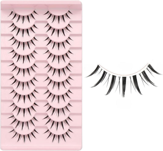 Natural False Eyelashes, 10 Pairs, Popular, Transparent Axis, Actress Eyelashes, Manga-Style Makeup, Large Eyes, Cosplay Events, Lightweight, Soft, False Eyelashes