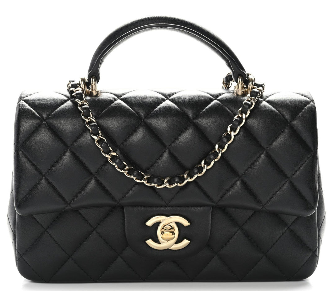 CHANEL 'BLACK' LAMBSKIN CLASSIC MINI FLAP BAG BRUSHED GOLD HARDWARE