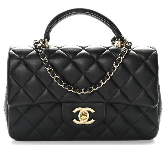 CHANEL 'BLACK' LAMBSKIN CLASSIC MINI FLAP BAG BRUSHED GOLD HARDWARE