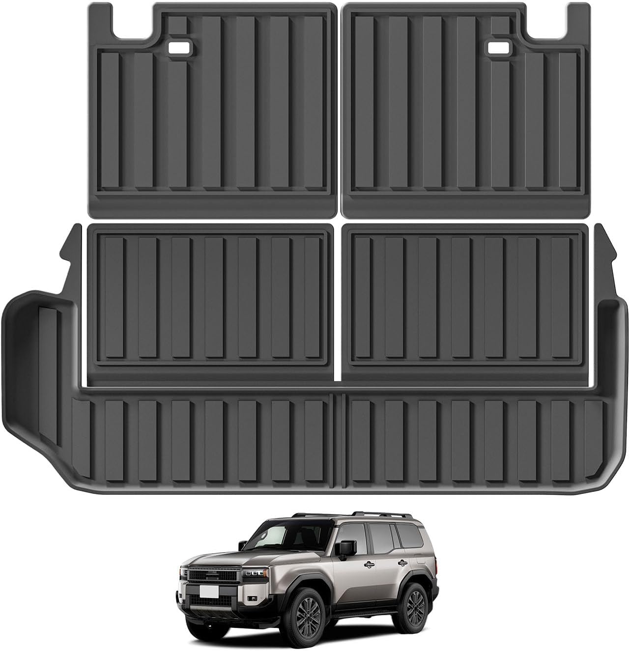LUCKEASY Toyota Land Cruiser 250 Series 7 Seater Luggage Mat + Backrest Cover Cargo Mat Waterproof Mat Rankle 250 Trunk Mat Rear Mat Land Cruiser 250 3D Car Mat Anti-Slip Mat TPE Material Stain