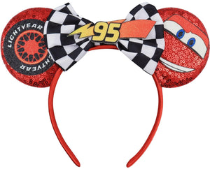 Diadema con orejas de ratón, diadema con orejas de auto de Lighting McQueen para fiesta de cumpleaños de niños - Diadema con orejas de auto