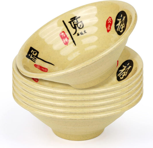 Melamine Ramen Bowl Chinese Japanese Style Soup Bowl Ramen Japanese Ramen Bowl, Instant Ramen Bowl, For Udon, Soba, Fo, Noodles, Breakfast, Melamine Material, Soup Bowl, Ramen, Asian Cooking (Color: 6 sets/beige, Size: 9 inches)