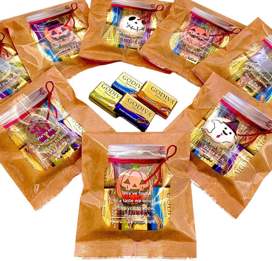 Godiva Halloween Sweets, Petite Gift, Chocolate, Napolitan, Individual Packaging, Present, Handout, Halloween, Events, Set of 7, 6 Bags, Bottle Design