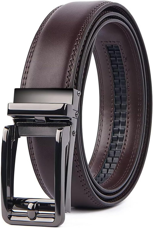 kamafy Men's Belt, Business Belt, Leather Belt, Automatic Lock, Stepless Adjustment Belt, Genuine Leather, Suit, No Holes, Multiple Sizes with Box